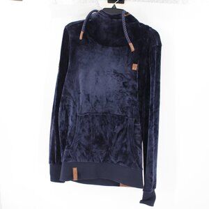 NAKETANO Hoodie women Small Brave New World Velour Cowl Neck Drawstring pullover